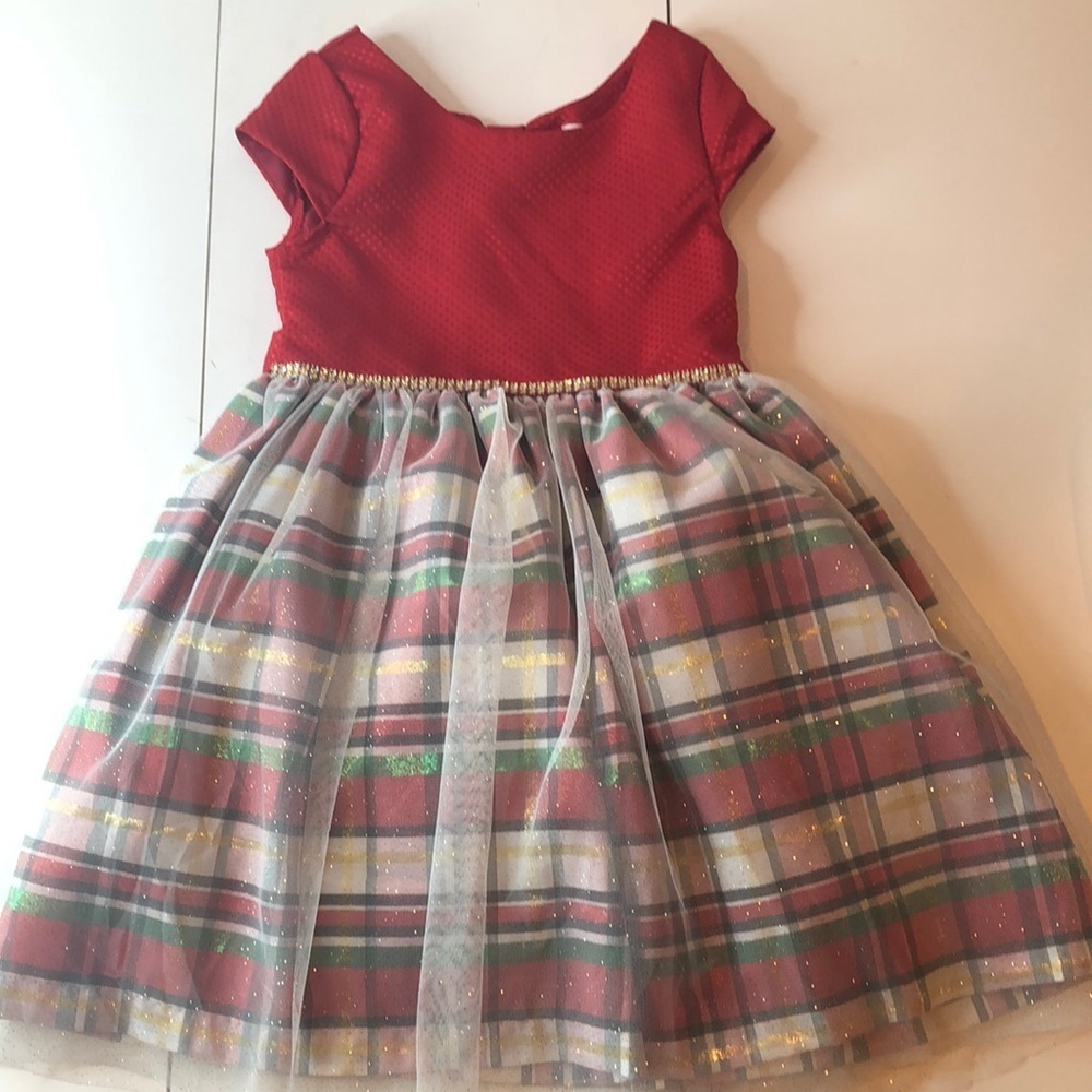 NEW NANNETTE KIDS Shimmery tulle fancy plaid red dress full skirt Girls 6